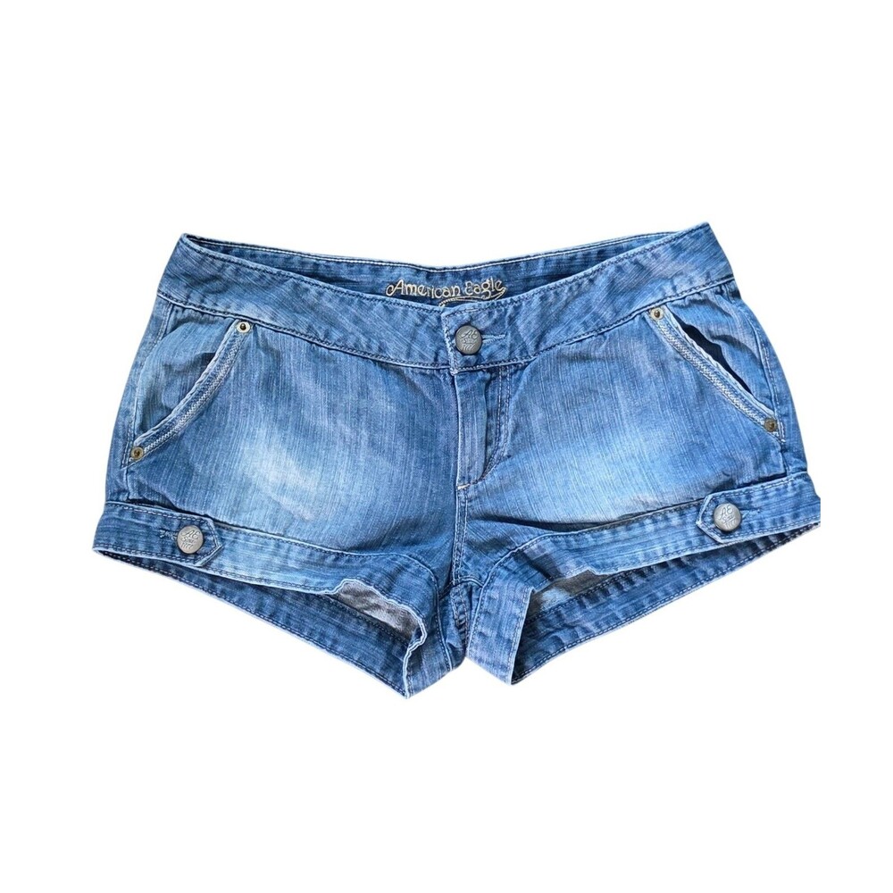 Vintage Y2K American Eagle Micro Mini Low Rise Booty Denim Shorts Size 4